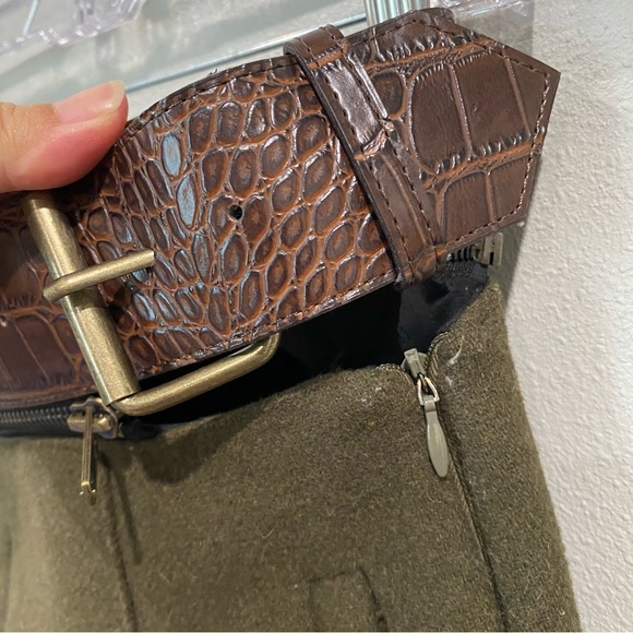 Ready 2 Wear Tailored Trousers Tapered Leg with Attached Belt Olive Green Small - Picture 7 of 8